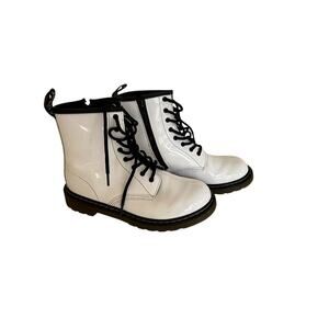 Dr. Martens 1460Y White Patent Leather Boots Size US 6 Women/Kids Zip & Lace